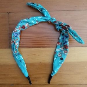 Teal flower pattern headband ears navy red white